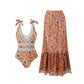 💖2025 Hot Sale💖⏳50% OFF for a limited time 💥Women's Fashion Tie-Shoulder Printed One Piece Swimsuit and Skirt—✈️Free Shipping 📦