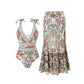 💖2025 Hot Sale💖⏳50% OFF for a limited time 💥Women's Fashion Tie-Shoulder Printed One Piece Swimsuit and Skirt—✈️Free Shipping 📦