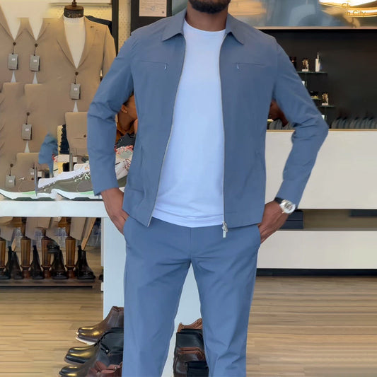 🔥Hot Sale🔥Men’s Casual Solid Color 2-Piece Set – Jacket & Pants