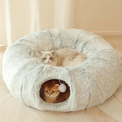 🐾 2-in-1 foldable tunnel bed for cats – Soft, warm, and perfect for indoor use!