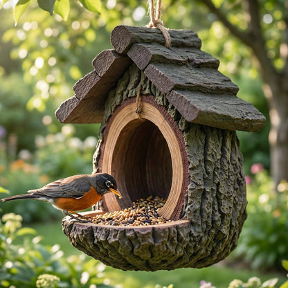 🐦 50% OFF NOW! 🏡 Outdoor Bird Feeder – Realistic Tree Stump Design, Attracts Wild Birds & Weather-Resistant Garden Decor 🌿
