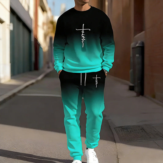 🔥Men's Gradient Color Crewneck Tracksuit Set